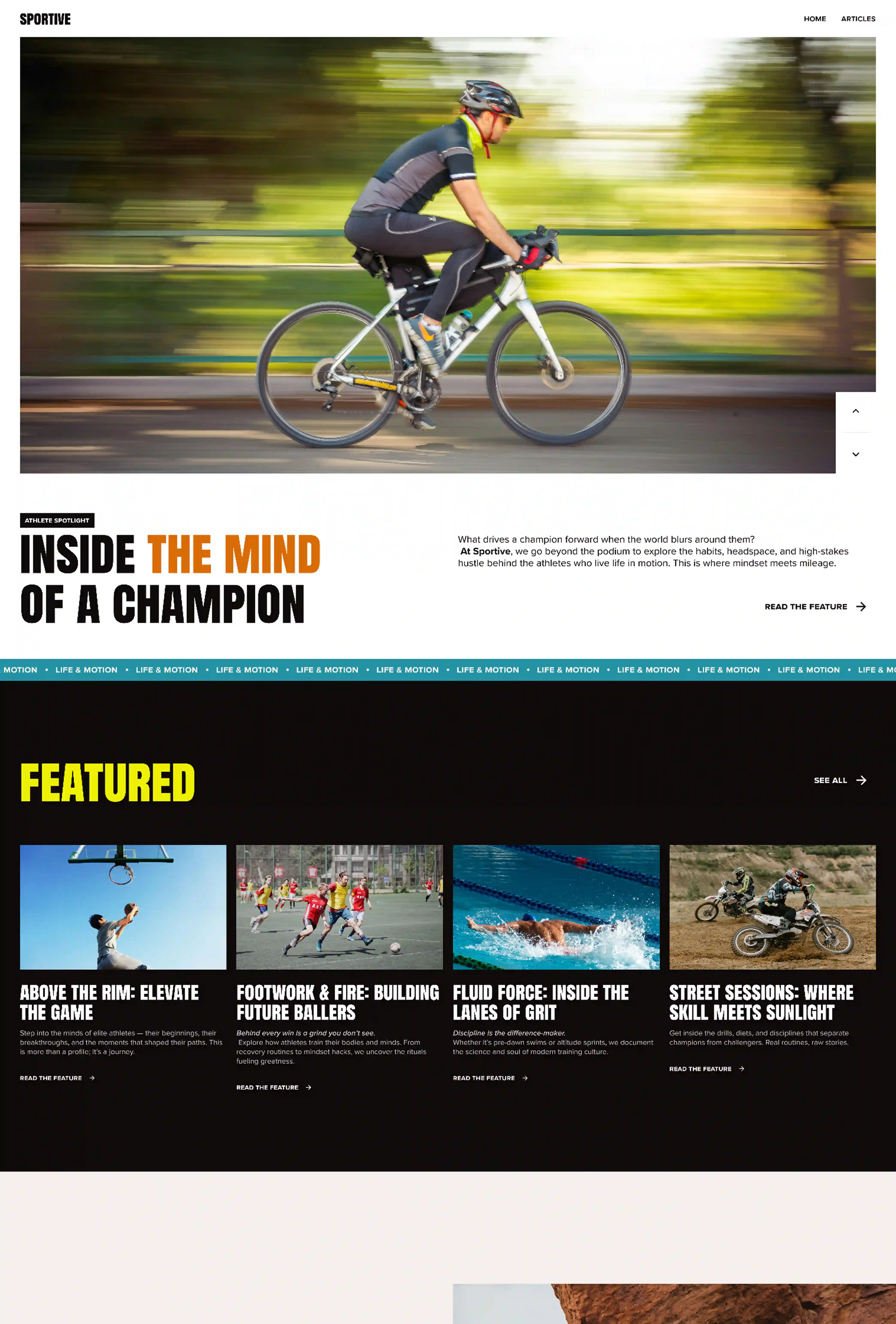 Sportive article experience composite showing story layout and next-read modules