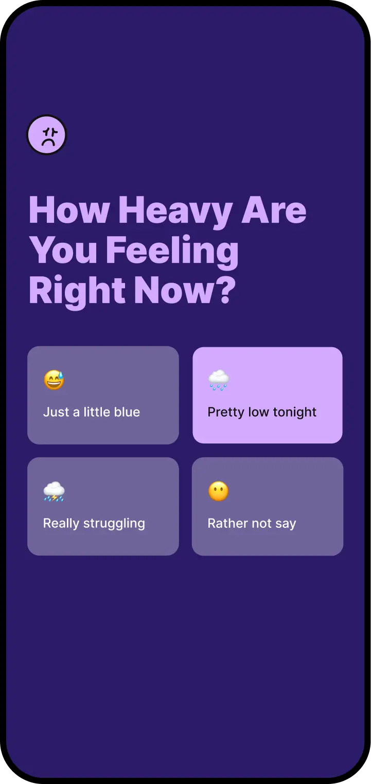 Moodie sad interface state with muted colors and calmer presentation
