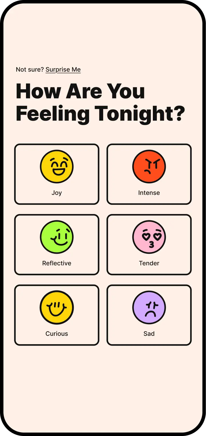 Moodie screen asking the user to choose a current feeling