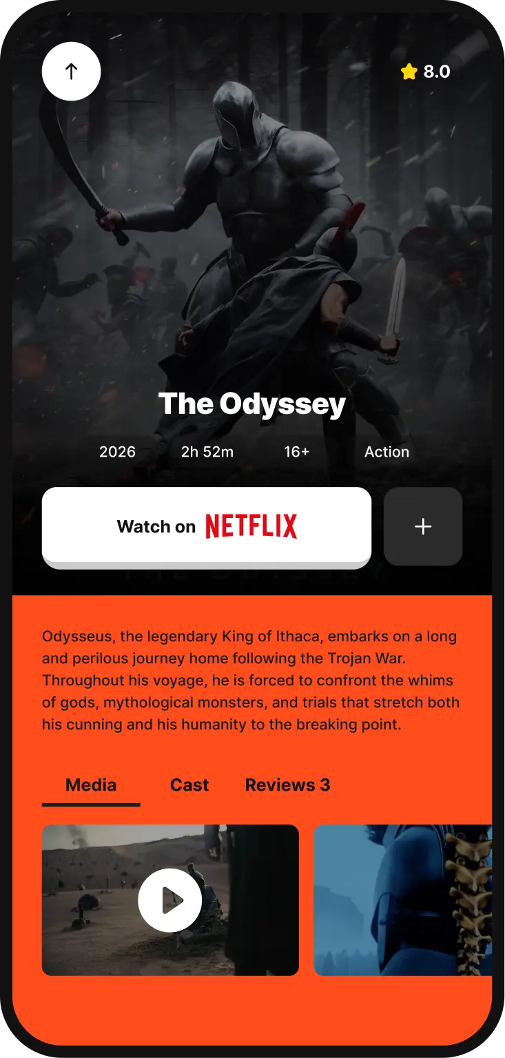 Moodie recommendation result screen showing one suggested movie
